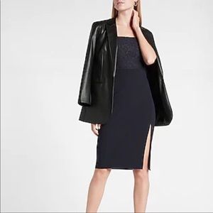 Express Edition Lace Bodice Front Slit Cami Sheath Dress - Navy Blue - Size S